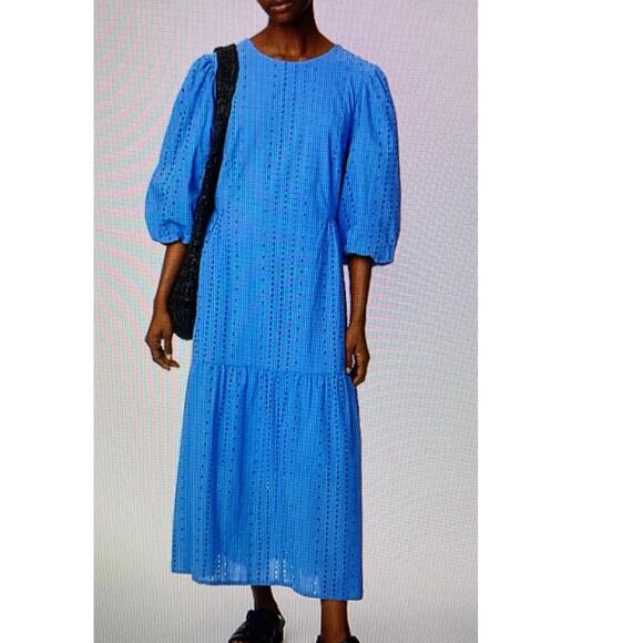 M & S Collection Blue Eyelet Dress Size 14 - Picture 2 of 7